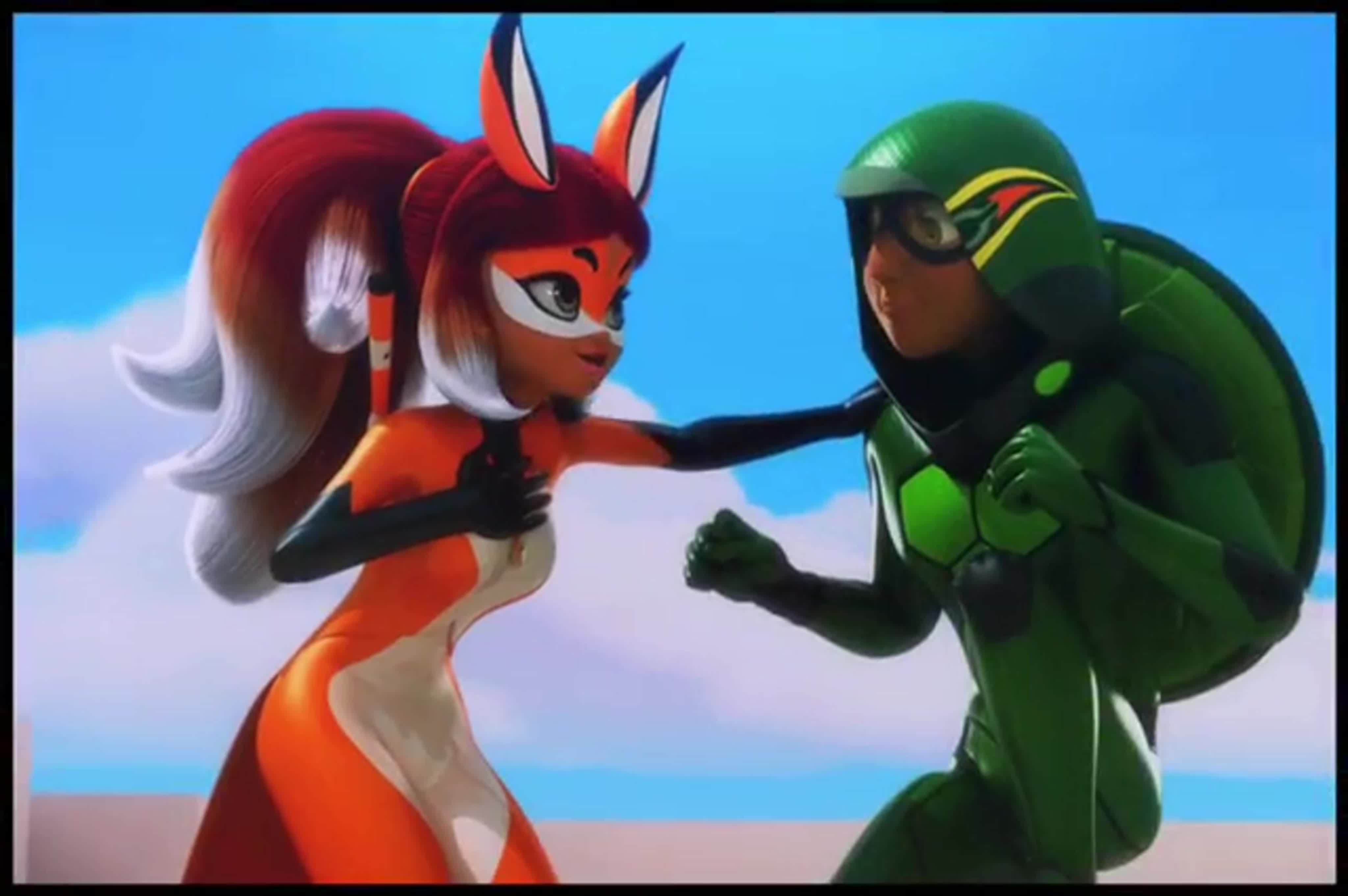 Cityscape at night with Miraculous Ladybug characters