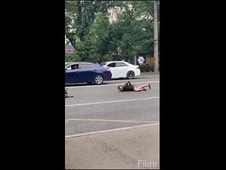 An electric scooter user punches the bus driver for allegedly almost hitting him then gets hit by a car for real he is well an