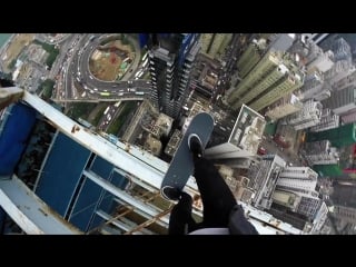 Skateboarding on hongkong high building