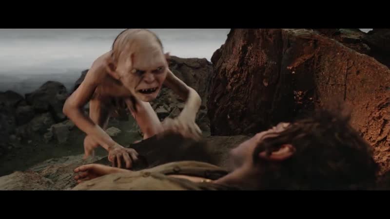 Голлум нападает на фродо и сэма на склоне роковой горы властелин колец возвращ