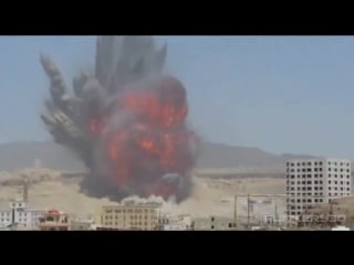 A houthi rebel scud missile depot was hit by a saudi airstrike in yemen creating this massive explosion