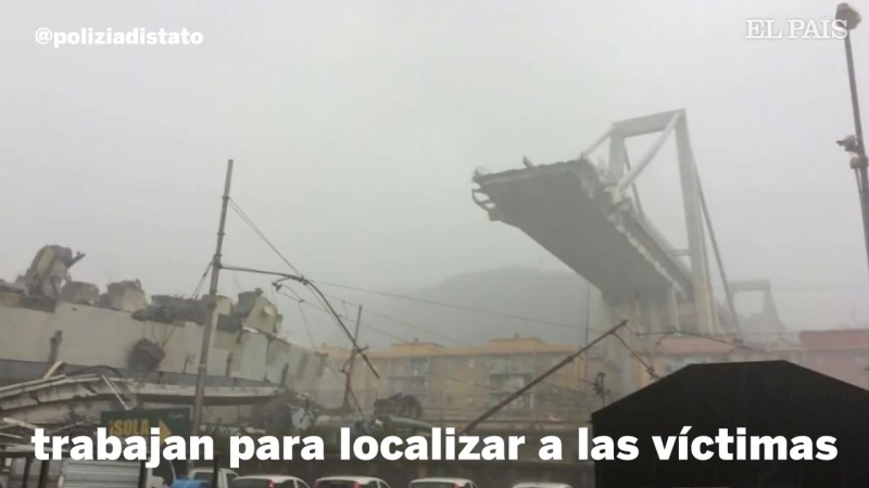 Видеозапись момента обрушения моста в генуе