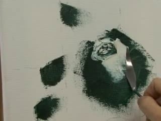 Oil painting technique white rose with pallet knife