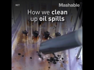 Cleaning oil spills with sponges and magnets