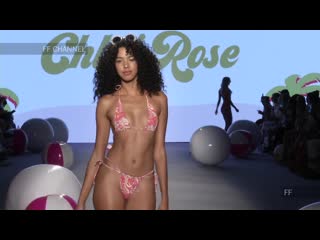 Bikini fashion slim brunette in pink bikini resort 2020