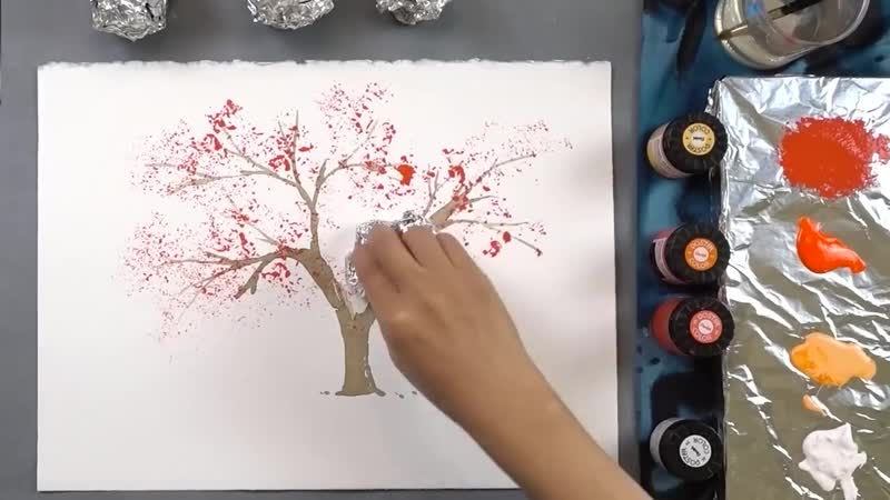 Cherry tree aluminium foil painting technique for beginners easy creative idea