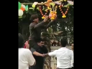 Its dahi handi time with @iamsrk happyjanmashtami2019