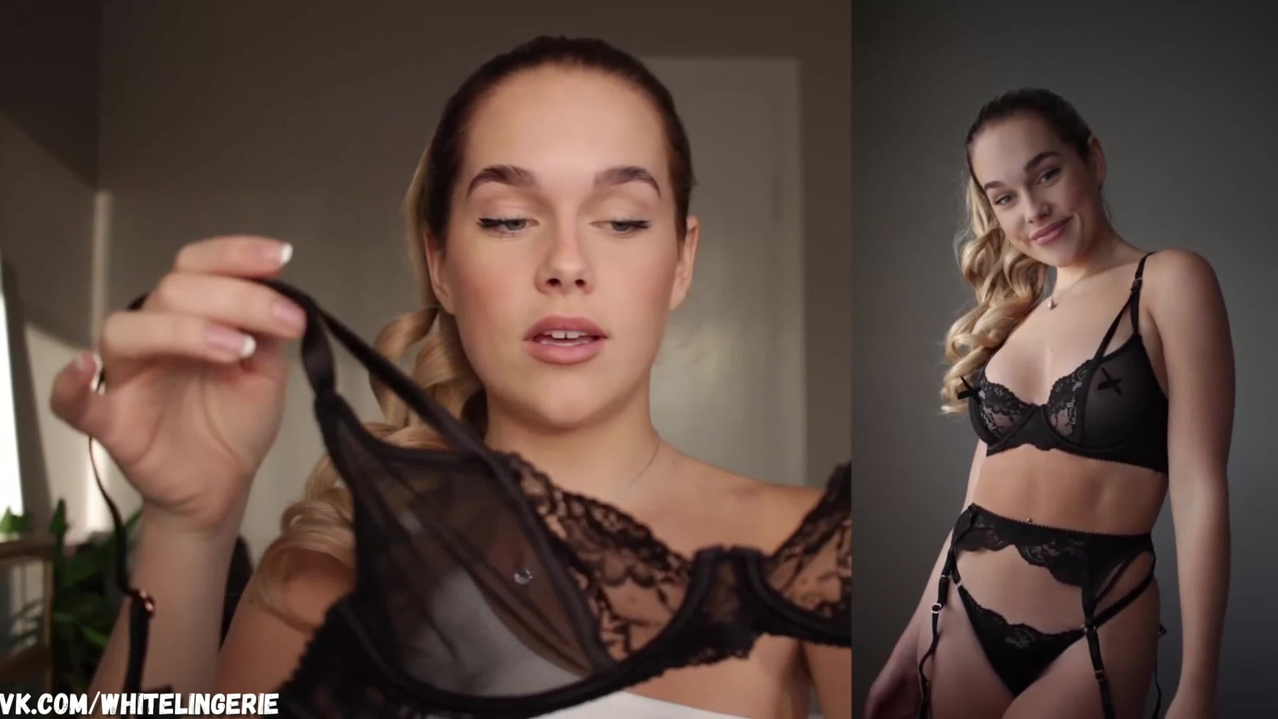 Estelle berglin (swealife) black lingerie g string garter belt thong  patreon onlyfans try on glamorous top body sexy белье