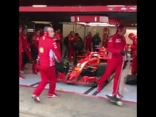 Sebastian vettel leaves the ferrari garage to drive the #sf71h