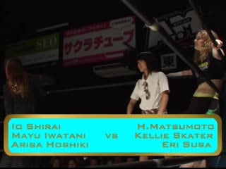 Planet (arisa hoshiki, io shirai & mayu iwatani) vs nanae gundan (eri susa, hiroyo matsumoto & kellie skater)