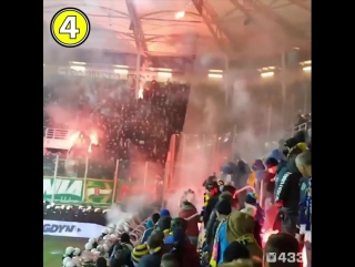 Lechia gdansk and arka gdynia fans fire flares