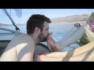 Boating with princess rene & kyaa foot worship slave feet trampling smelling fetish domination trample smelling sniffing