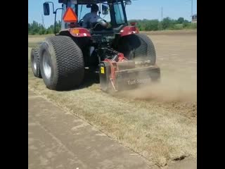Tom is testing out our new turf stripper from duke equipment any grass that isn't harvested is tilled back into the soil