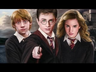 Colored pencil drawing of harry, ron, and hermione