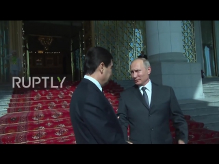 Turkmenistan president berdimuhamedow welcomes putin