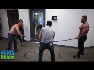 Mr olympia jay cutler challenges the morning show to tug of war