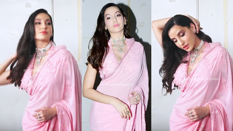Hot 🥵 nora fatehi looks beautiful 🥰 in pink saree 💗 at dance deewane junior sets 💃