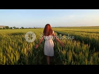 Hot Young Girl With Vintage Dress Clothes Running In Rural Countryside Wheat Area At Sunset Light Svulf4uge Sb Pm Mp4