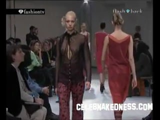 Celebnakedness modell nudity on the runway showing boobs 4