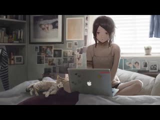 Lofi girl on laptop with cat ¦ lofi chill beat music 1 hour chill lofi aesthetic