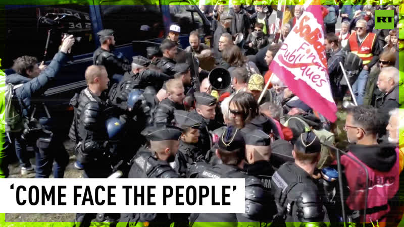 Protesters clash with police as macron visits chateau de joux in france