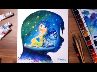 Inside out joy and sadness (watercolors) drawholic