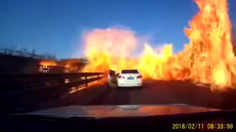 Car drives over spilled liquefied petroleum gas