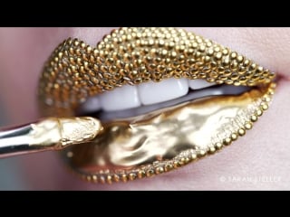 Makeup tutorial step by step using gold pigment studs | lip art