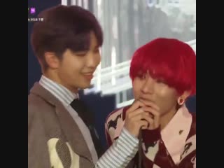 Tae got shy and wanted to end his speech but joon encouraged him to say more and the look