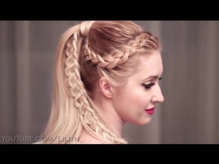 High ponytail hairstyles tutorial for long hair flower + braided goddess updo tutorial