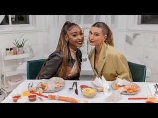 Normani & hailey bieber eat crab legs & play a game of champagne pong | who's in my bathroom?