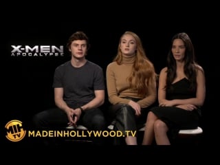 Evan peters, sophie turner, olivia munn interview for x men apocalypse