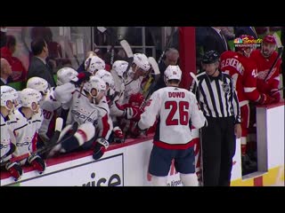 Mike green gets flipped into capitals bench right in front of ovechkin