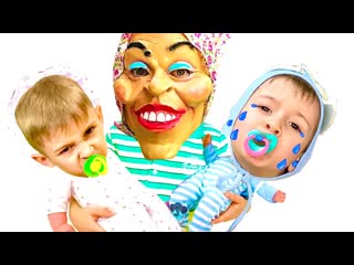 Ruslan found a doll and pretends to be a parent