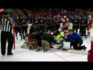 Lack stretchered off after giving up ot winner to red wings
