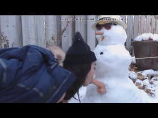 College chick sucks and fucks a snowman