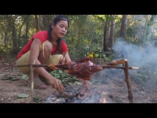 Нашла дерево мандаринов и приготовила сочную утку на костре в лесу