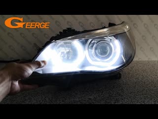 For bmw 5 series e60 e61 m5 pre lci 2003 2007 xenon headlight dtm m4 style led angel eyes kit dual white amber switchback