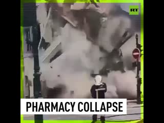 Pharmacy building collapses after being set on fire by french rioters