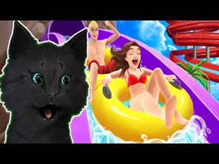 Мокрые гонки с горки на надувных колесах с говорящим супер котом ( игра для детей ) uphill rush #73