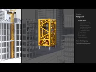 Liebherr tower cranes climbing inside buildings