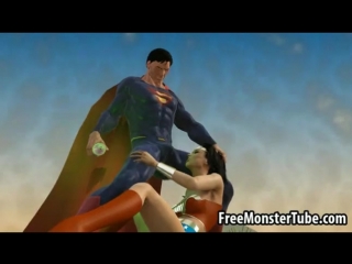 Wonder woman sucking on supermans hard cock