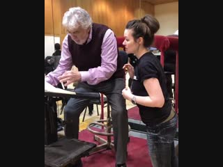 #maestro domingo taking a moment today during #aida rehearsal to coach janet on the tempi of her (air) harp playing