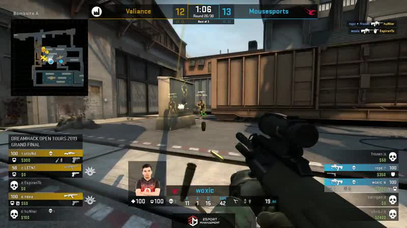 Mouz train woxic 4kills +clutch vs valiance final dreamhack open tour 2019