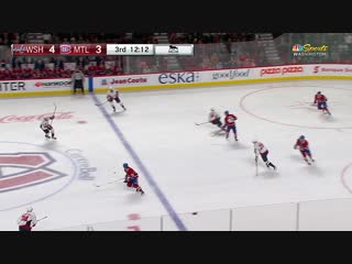 Braden holtby swings around for great pad save at the goal line