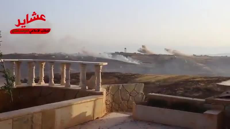 Huge saa bombardment targeting hts positions in s idlib villages with waves of mlrs grad rockets followed up by airstrikes sy
