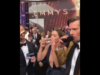 Emilia clarke and nikolaj coster waldau purple carpet emmy 2019!