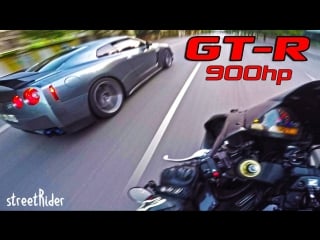 Nissan gt r (900hp) vs cbr1000rr (180hp)