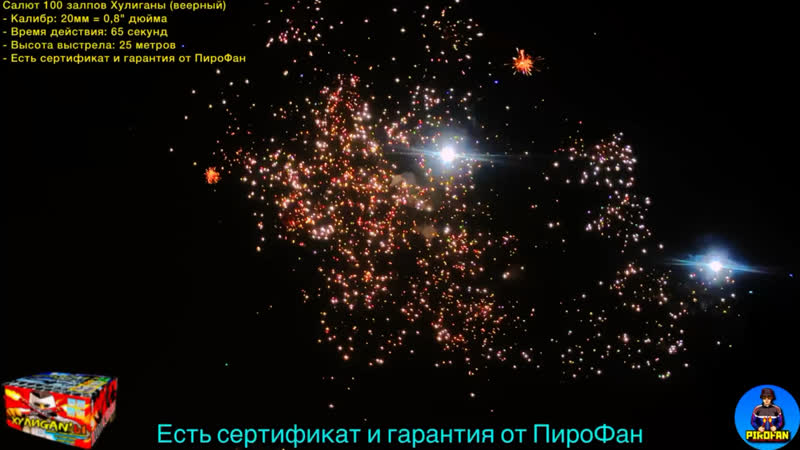 Шикарный салют 100 залпов, фейерверк хулиганы (веерный)