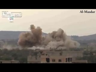 Heavy syrian airstrike with 4 bombs on moadamiyeh in damascus 29 12 2015